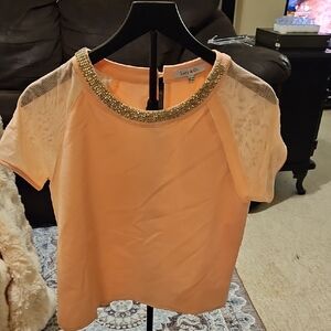 NWT Lacy & Co. Elegant Pink Blouse with Gold Details